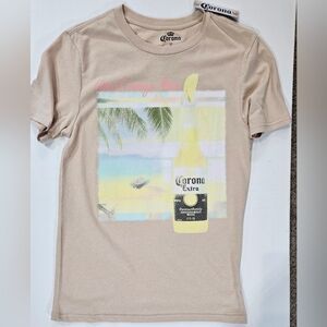Corona T-shirt Mens Small Beige Yellow Tropical Beach Beer Graphic Casual Tee‎
